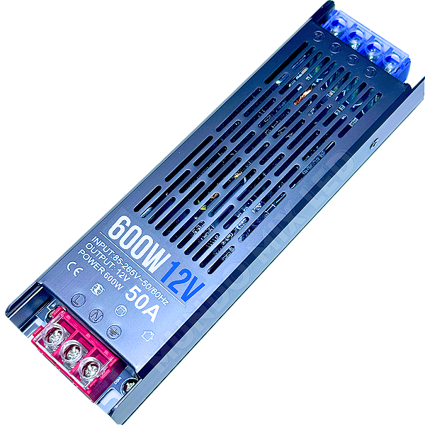 Fonte Slim 600W 50A 12v Metálica Fina Chaveada Alimentação 110v 220v P/ Cftv Leds