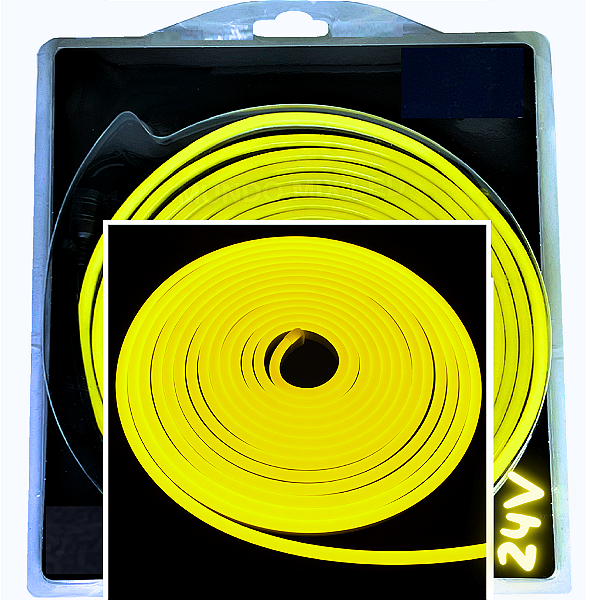 Mangueira Neon Led 24Volts 5mts Amarelo Limão 6X12mm 12w/m Rolos C/ 5 Metros Flexível Alto Brilho Corte 5cm Para Ônibus Caminhão 24v