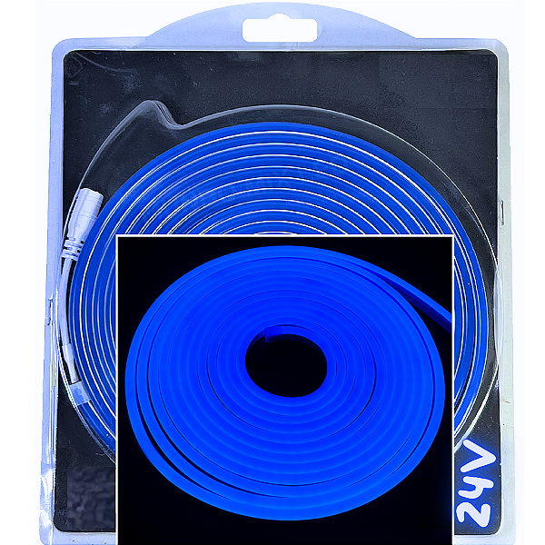 Mangueira Neon Led 24Volts 5mts Azul Royal 6X12mm 12w/m Rolos C/ 5 Metros Flexível Alto Brilho Corte 5cm Para Ônibus Caminhão 24v