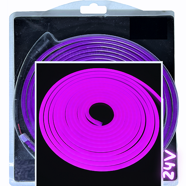 Mangueira Neon Led 24Volts 5mts Roxo 6X12mm 12w/m Rolos C/ 5 Metros Flexível Alto Brilho Corte 5cm Para Ônibus Caminhão 24v