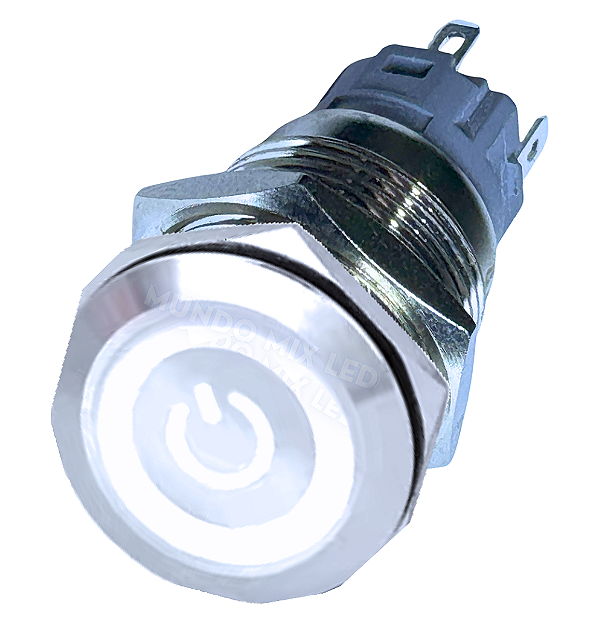 chave botão 19mm sem trava Luz branco pulsante tipo buzina inox metal universal 12v 24v