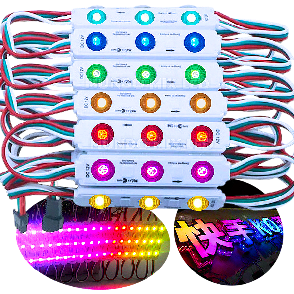 Módulo LED Digital RGB 2811 3-LEDs IP67 160º 12V Com Lente Injetado Super Brilho P/ Letras Luminosos