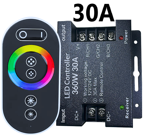 Controladora RGB Touch screen 360W 30A 12v-24v Comando Analógico P/ Fita leds