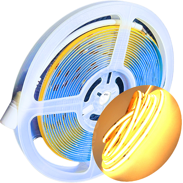 Fita De LED IP20 12V COB 360Leds Branco Quente 3000k 12W /mt Alto Brilho P/ Perfil 12Volts