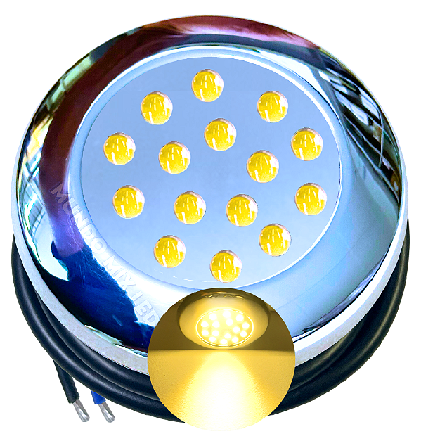 Luminária Refletor INOX P/ Piscinas Branco Quente 18W 12v IP68 125mm Rosca 1/2 21mm Prova D’água