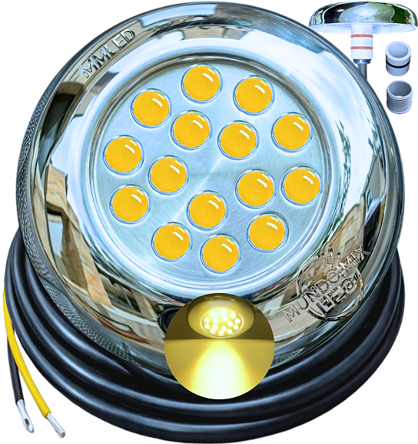 Luminária P/ Piscinas 18W Branco QUENTE 3000K 12V IP68 125mm 4IN1 1/2 3/4 Mono Cromatico A Prova D’água 15w Aço Inox iluminação Super LED
