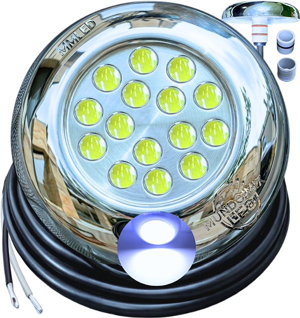 Luminária P/ Piscinas 18W B ranco FRIO 6500K 12V IP68 125mm 4IN1 1/2 3/4 Mono Cromatico A Prova D’água 15w Aço Inox iluminação Super LED