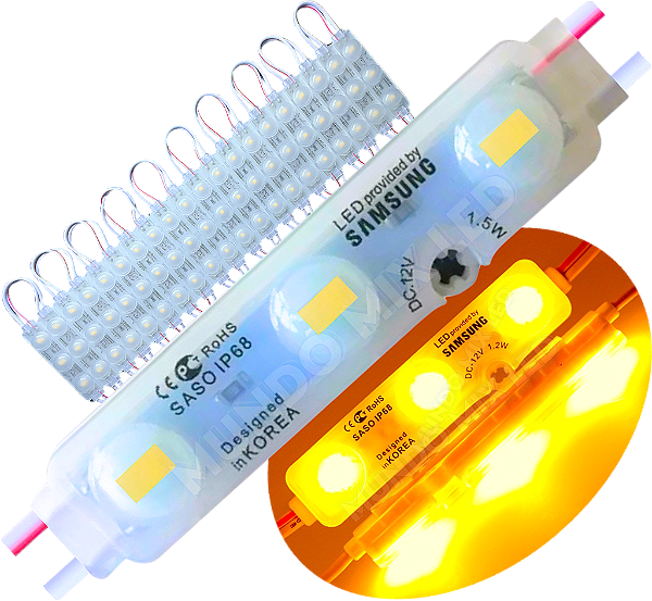 Módulo Led 5830 Chip Samsung Coreano IP68 Amarelo Âmbar Lente 170º 3-led 12v 7cm injetado