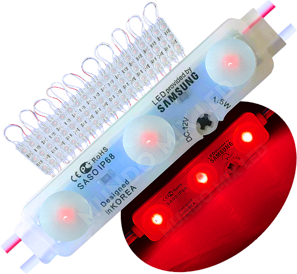 Módulo Led 5830 Chip Samsung Coreano IP68 Vermelho Lente 170º 3-led 12v 7cm injetado