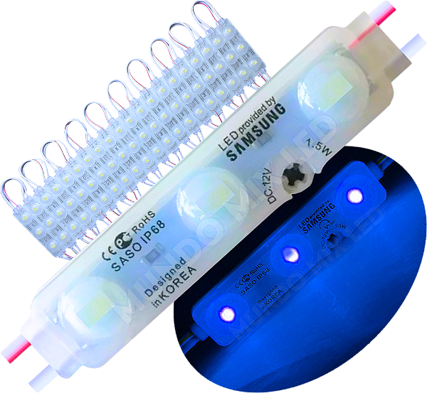 Módulo Led 5830 Chip Samsung Coreano IP68 Azul Ciano 3-led Lente 170º 7cm injetado 12v