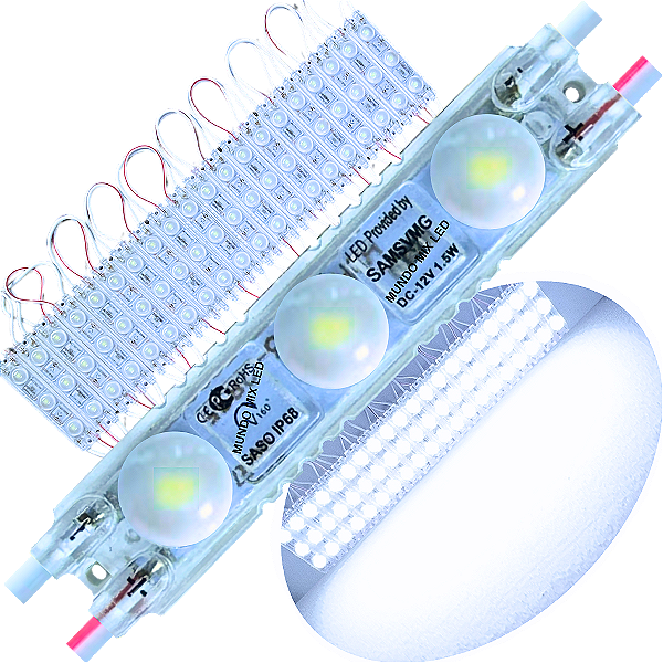 Mini Módulo Led Coreano IP68 6,5cm 2835 Branco Frio 8.000k 3-led 12v injetado lente 160º