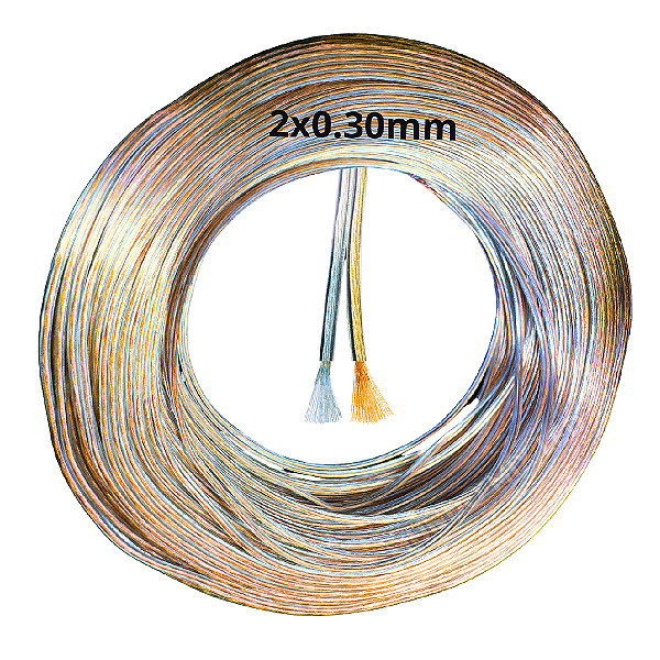 Rolos C/100mts Cabo 30AWG 2X0.30MM 2Vias Fio Dourado Prata Transp. P/ Neon Fita LED 12v 24v Cristal