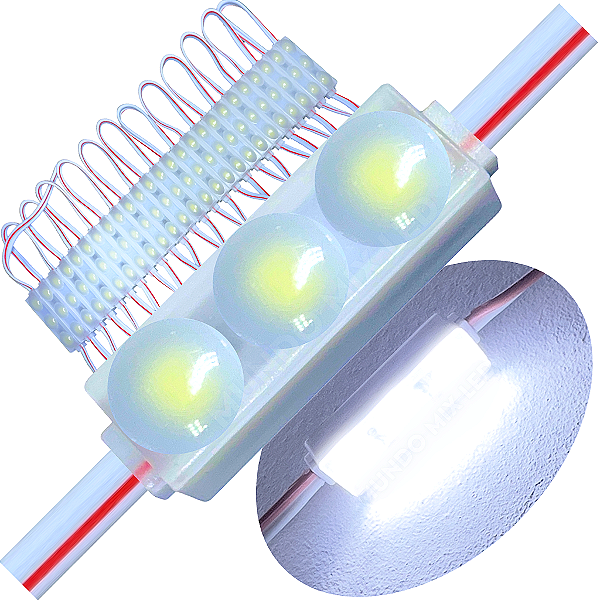 Micro Módulo LED 2835 30mm 0,6W 3-LEDs Branco Frio 8000K 12V IP67 Injetado Lente 160º
