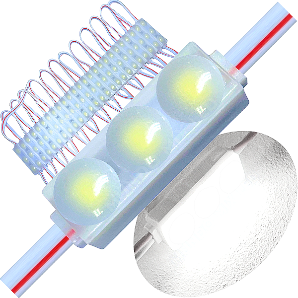 Micro Módulo LED 2835 30mm 0,6W 3-LEDs Branco Puro 6000K 12V IP67 Injetado Lente 160º