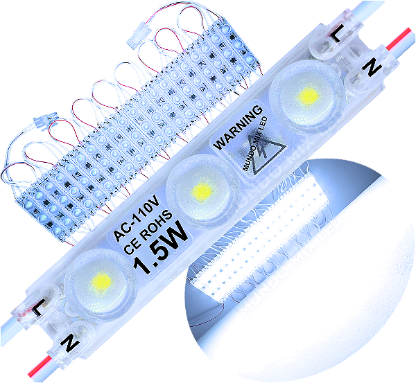 Módulo LED 2835 AC 110V 1,5W Branco Frio 8000K 3-Leds ip67 Direto Na Energia Injetado Lente 170º 127V P/ Luminosos