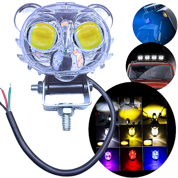 Lanterna Auxiliar TIGRE 12V 24V 48V LED 15W 3000LM IP67 Alta Baixa Branca Amarela Vm Az 08 Funções P/ Autos Motos Bike Patinete