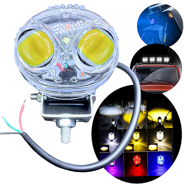 Lanterna Auxiliar COBRA 12V 24V 48V LED 15W 3000LM IP67 Alta Baixa Branca Amarela Vm Az 08 Funções P/ Autos Motos Bike Patinete