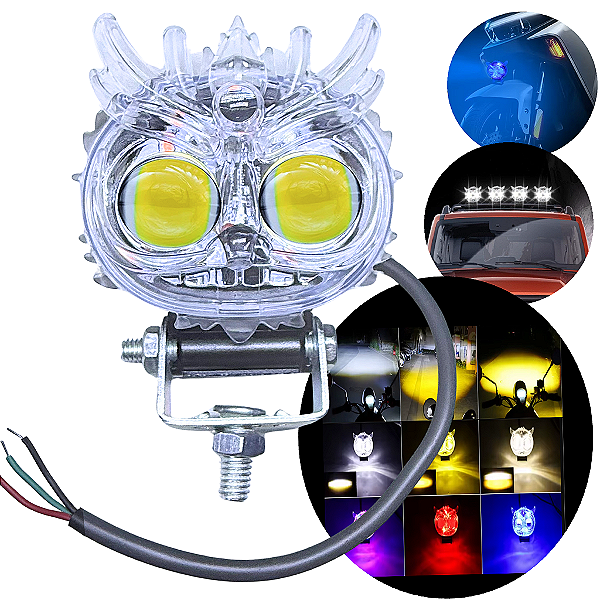 Lanterna Auxiliar DRAGÃO 12V 24V 48V LED 15W 3000LM IP67 Alta Baixa Branca Amarela Vm Az 08 Funções P/ Autos Motos Bike Patinete
