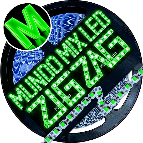 Ultra Fita LED MALEÁVEL IP67 6MM Prova Dagua VERDE Puro 12v 8W 120LED /mt Zig Zag Faz Curvas 90º