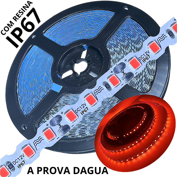 Ultra Fita LED Maleável IP67 6mm A Prova Dagua Vermelho 12V 8W 120led /mt Zig Zag Faz Curvas 90º