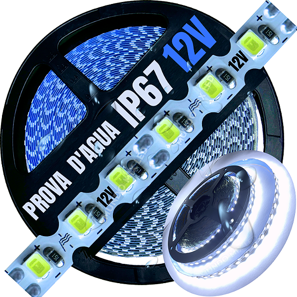 Ultra Fita LED Maleável IP67 6MM A Prova Dagua Branco Frio 8.000k 12V 8W 120LED /mt Zig Zag Faz Curvas 90º