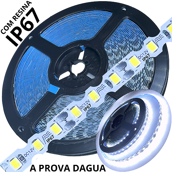 Ultra Fita LED Maleável IP67 6MM A Prova Dagua Branco Frio 8.000k 12V 8W 120LED /mt Zig Zag Faz Curvas 90º