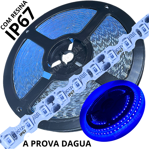 Ultra Fita LED Maleável IP67 6mm A Prova Dagua Azul Royal 12V 8W 120led /mt Zig Zag Faz Curvas 90º