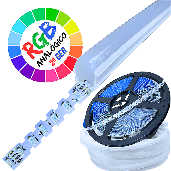 Mangueira Neon Flex 6mm + Fita LED RGB 5050 4T Analógica IP20 Segunda Geração 12v Dobrável 12v