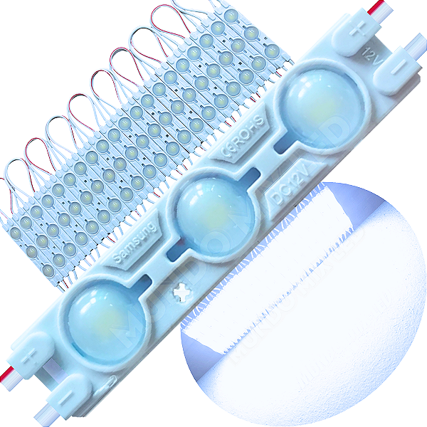 Módulo LED Injetado 7025 1,7W 3-LEDs Branco Frio 8000k 6cm 12v Prova D’água IP67 Lente 160º