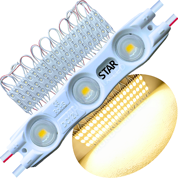 Módulo LED Injetado ( STAR ) 6014 1,5W 3-LED Branco Quente 3000k 6cm 12v Prova Dágua ip67 Lente 170º