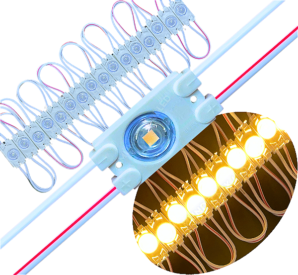 Módulo LED 7030 0,5W 1-LED 3.000K COREANO 12V IP67 Branco Quente 3000k Lente 175º Injetado P/ Letras Caixa