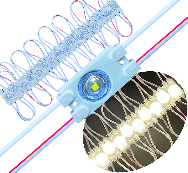 Módulo LED 7030 0,5W 1-LED 4.000K COREANO 12V IP67 Branco Morno 4000k Lente 175º Injetado P/ Letras Caixa