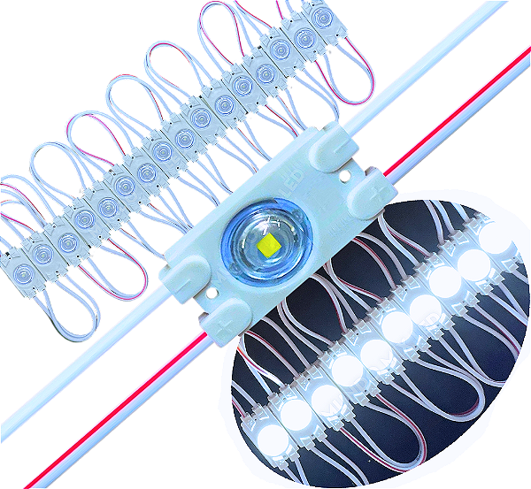 Módulo LED 7030 0,5W 1-LED 7.000K COREANO 12V IP67 Branco Frio 7000k Lente 175º Injetado P/ Letras Caixa