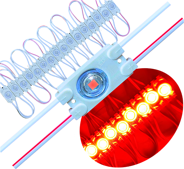 Módulo LED 7030 0,5W 1-LED COREANO Vermelho 12V IP67 Lente 175º Injetado P/ Letras Caixa