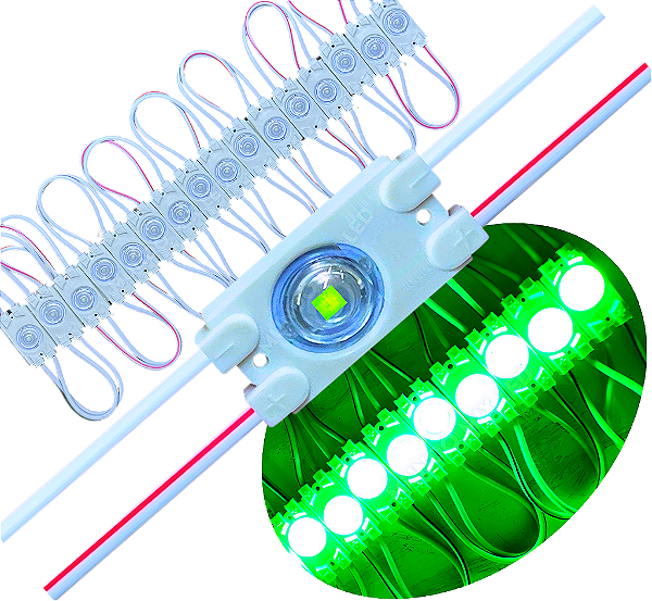 Módulo LED 7030 0,5W 1-LED COREANO Verde Puro 12V IP67 Lente 175º Injetado P/ Letras Caixa