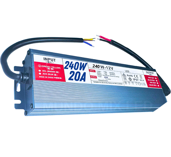 Fonte Blindada 250W 12V 20A 01 Fio IP67 Prova Dagua 110V-220V P/ Leds Cftv