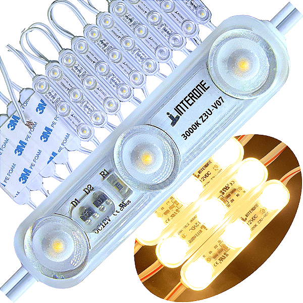 Módulo LED 7370 2W Branco Quente 3.000k 3-Leds Injetado Coreano IP68 Interone 7cm 12V Lente 180º