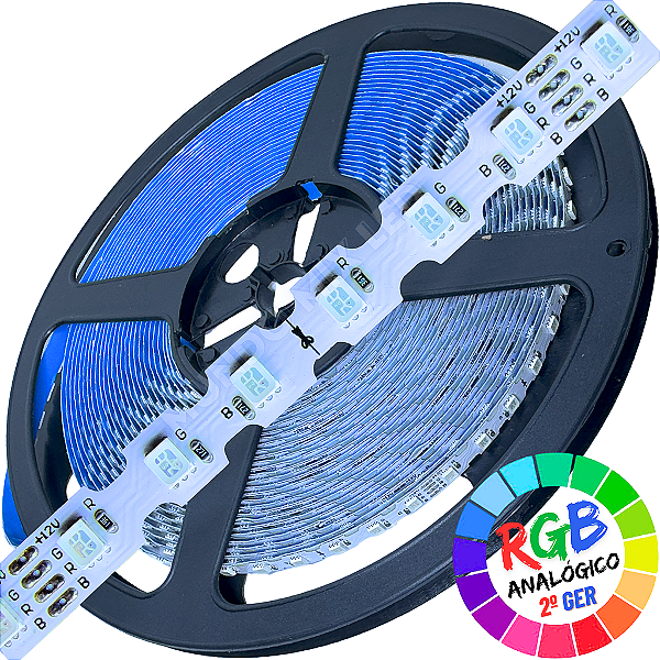 Fita LED RGB 5050 6mm Dobrável Analógica Zig Zag IP20 12V Faz Curva 90º RGB 4T 12volts