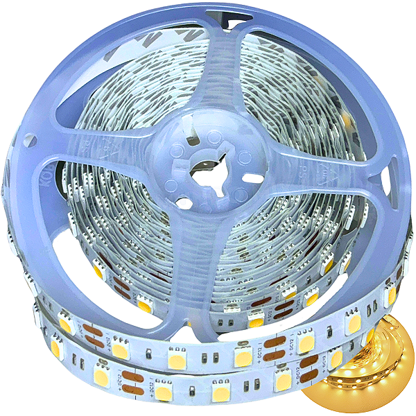Fita LED 5050 IP20 60Leds 12W /mt 12V Branco Quente 3000K 12Volts P/ Perfil