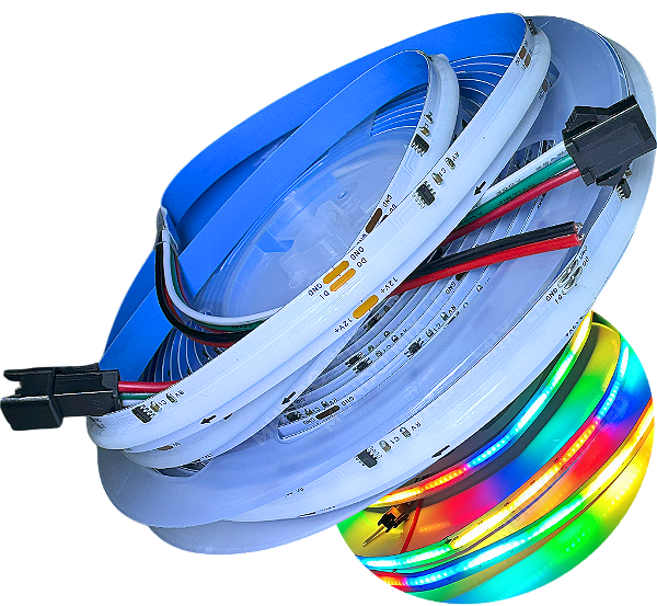 Fita LED DIGITAL RGB COB 630Leds IP20 12W /MT 12V Alto Brilho rgbic P/ Perfil Sanca 12Volts