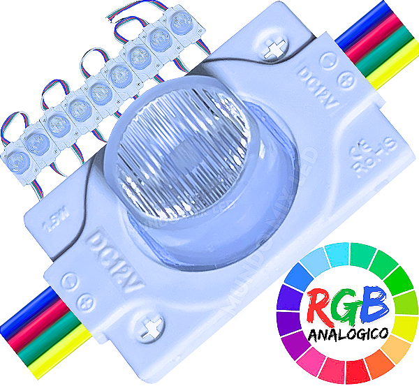 Módulo LED RGB 3030 1,5W 1-LED  IP67 5cm 12V Lente 60º Injetado P/ Letras Luminosos