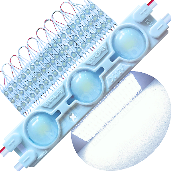 Módulo LED Injetado 7025 1,7W 3-LEDs Branco Puro 6.000k 6cm 12v Prova D’água IP67 Lente 160º