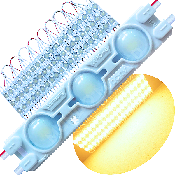 Módulo LED Injetado 7025 1,7W 3-LEDs Branco Quente 3000k 6cm 12v Prova D’água IP67 Lente 160º