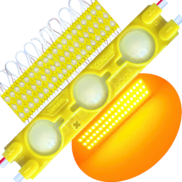 Módulo LED Injetado 7025 1,7W 3-LEDs Amarelo Âmbar 6cm 12v Prova D’água IP67 Lente 160º