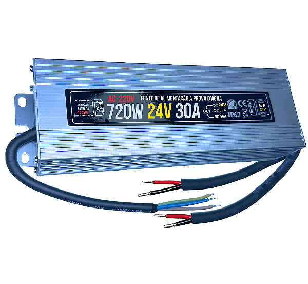 Fonte Blindada 720W 24V 30A AC-220V IP67 Prova Dagua Alimentação 700W P/ Leds Cftv