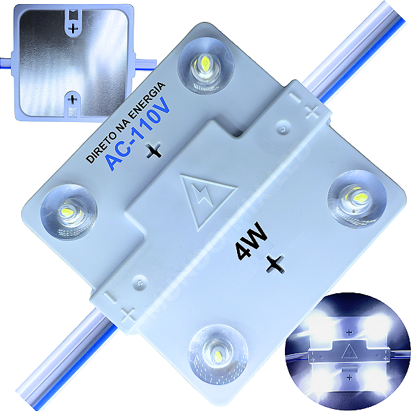 Módulo LED 6X6 AC-110V 4W 4-LEDs Branco Frio IP67 Direto Na Energia Injetado Lente 170º P/ Letras Luminosos