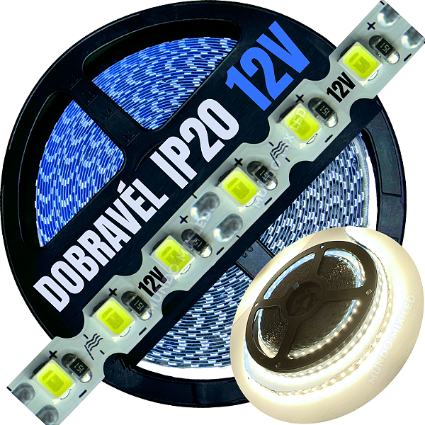 Fita LED ZIG ZIG IP20 Dobrável 6MM Branco Morno 4.000k 8W/MT Profissional 12V LED Com Cobre Curvas 90º 180º