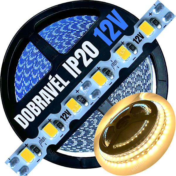 Fita LED ZIG ZIG IP20 Dobrável 6MM Branco Quente 3.000k 8W/MT Profissional 12V LED Com Cobre Curvas 90º 180º