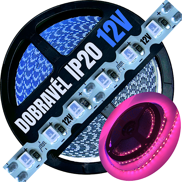 Fita LED ZIG ZIG IP20 Dobrável 6MM ROSA 8W MT Profissional 12V LED Com Cobre Curvas 90º 180º