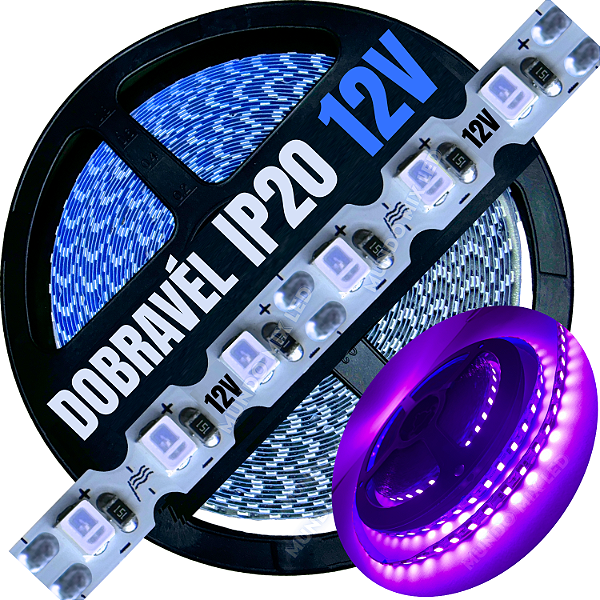 Fita LED ZIG ZIG IP20 Dobrável 6MM ROXO 8W MT Profissional 12V LED Com Cobre Curvas 90º 180º